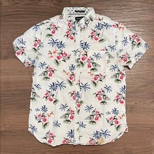 Men's Floral Button Down Shirt - White, Blue, Red, Green